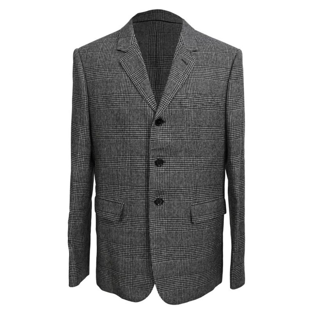 Celine Single-Breasted Plaid Tweed Blazer in Grey Wool